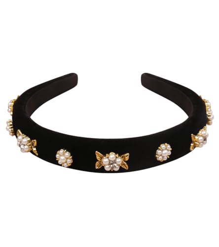 Camellia Velvet Pearls Headband for Women | YARN & INK Vintage Hair Accessory