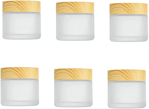 6 Pcs 30ml Frosted Glass Cosmetic Jars with Wood Grain Lids, Refillable