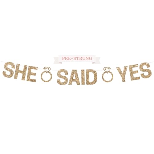 Gold Glitter She Said Yes Banner - Pre-Strung Engagement Decor