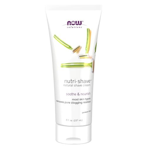 NOW Foods Solutions, Nutri-Shave, Shave Cream, Removes Pore Clogging Residue, Reduces Irritation, 8-Ounce