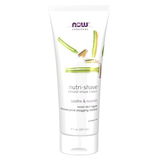 NOW Foods Solutions, Nutri-Shave, Shave Cream, Removes Pore Clogging Residue, Reduces Irritation, 8-Ounce