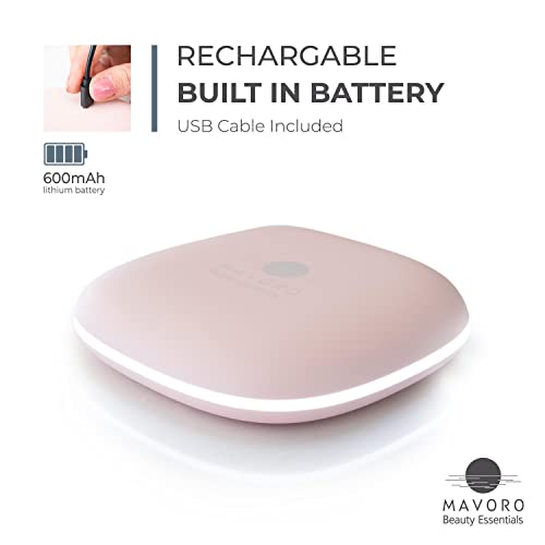 Mavoro Heavenly Pink LED Compact Makeup Mirror | 1x/10x Magnification, USB-C Charging, Dimmable Lighting