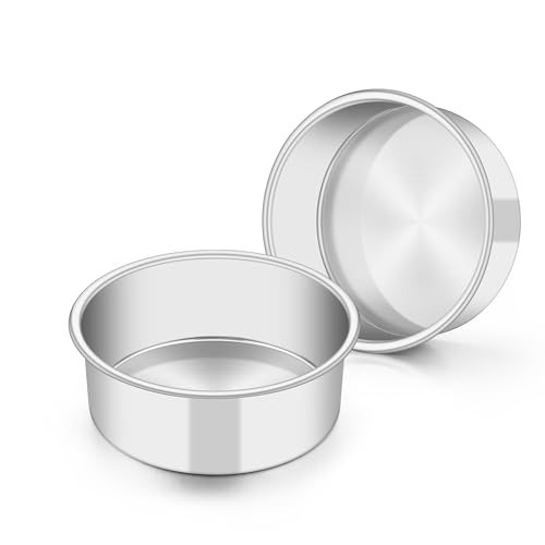 TeamFar 5-Inch Stainless Steel Cake Pan Set of 2 - Non-Toxic Bakeware