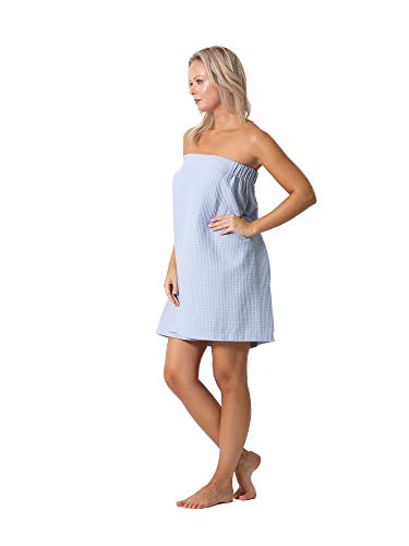 Turkish Linen Women's Waffle Spa Body Wrap Small-Medium Light Blue — Adjustable & Quick Dry