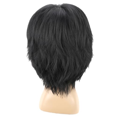 Kids Black Synthetic Wig - Straight with Bangs, Adjustable Cap, 8" Length