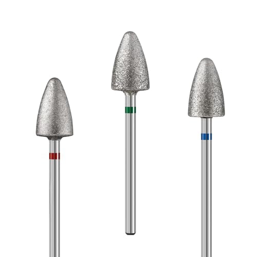 MelodySusie 3PCS 8mm Diamond Pedicure Cone Nail Drill Bits Set Silver - Coarse, Medium & Fine Grit for Toenails & Calluses
