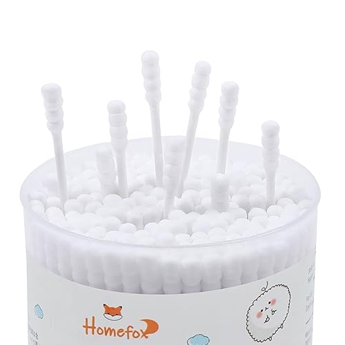 HOMEFOX Organic Cotton Swabs - 400 Count Spiral & Round Tips