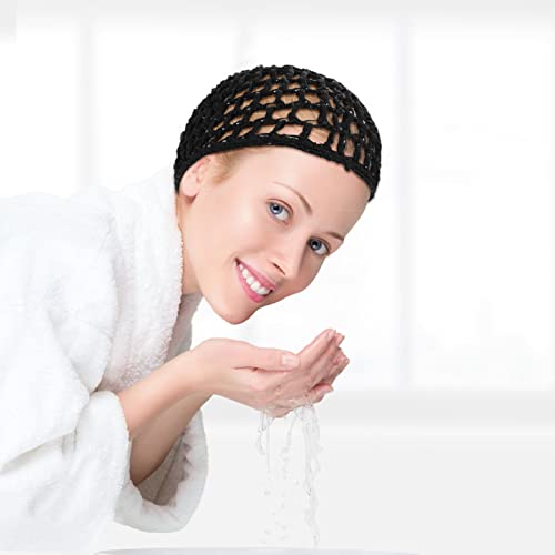 WLLHYF Black Crochet Knit Hair Nets Pack for Women - Fitted Sleep & Hair Cover Wraps