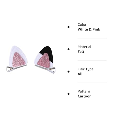 Glitter Cat Ear Hair Clips for Women - Pink & White Barrettes
