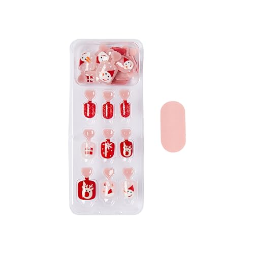 Kids Holiday Press On Nails - Non-Toxic, Easy Application, Festive Red & Reindeer Design