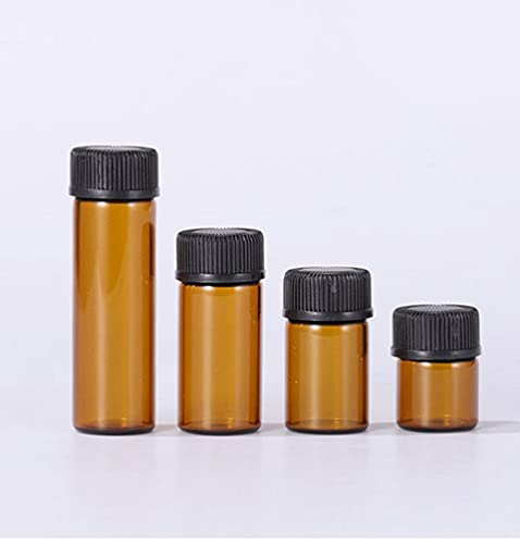 AFMNQZ 1ML Amber Glass Bottles with Orifice Reducer Cap – Pack of 50 for Essential Oils, Perfume, Samples