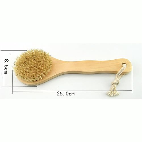 HiKin 9.84 Inch Dry Body Brush with Short Wooden Handle & Natural Bristles