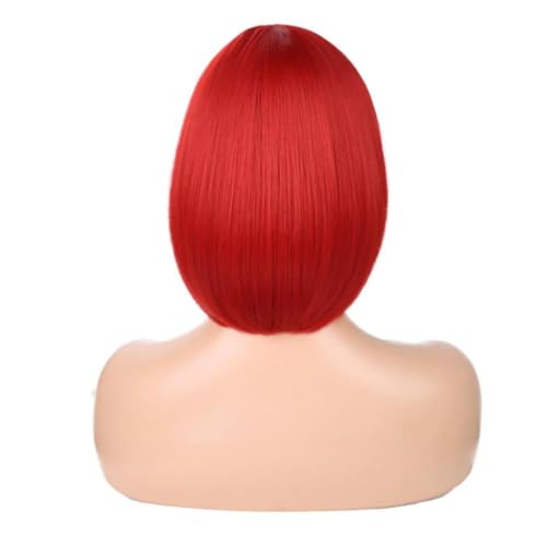 Red Bob Wig with Bangs 12 Inch Short Straight Synthetic Hair for Women - Nereyda