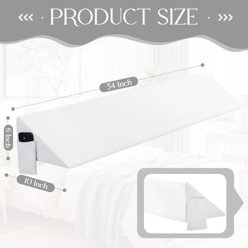 White Wedge Pillow Cover - Soft Microfiber with Side Pockets, 54" L x 10" W x 6" H