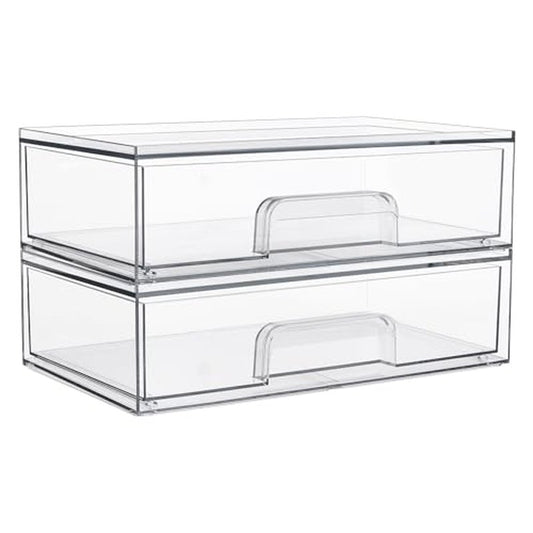 Vtopmart 12.1''W Clear Stackable Storage Drawers,2 Pack Acrylic Plastic Organizers Bins for Makeup Palettes, Cosmetics, and Beauty Supplies,Ideal for Vanity, Bathroom,Cabinet,Desk Organization