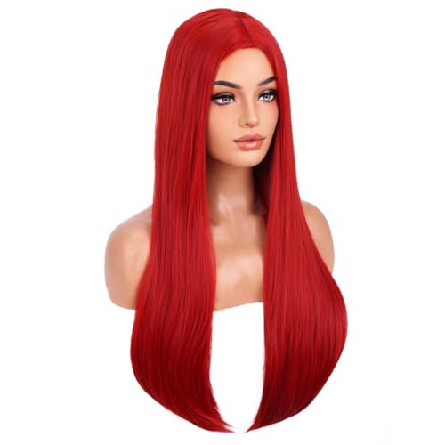 BERON 28-Inch Long Straight Dark Red Wig - Heat-Resistant Synthetic Hair