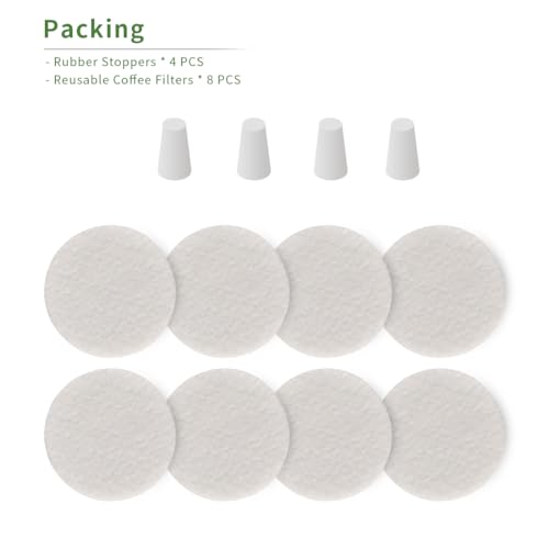 Reusable Coffee Filters for Toddy Cold Brew Maker - 8 Pack with 4 Stoppers