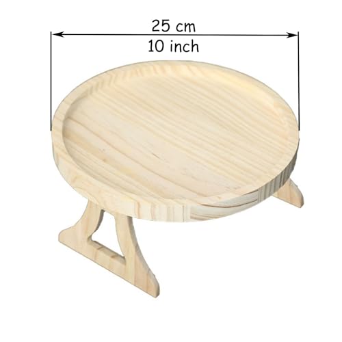 10-Inch Round Clip-On Sofa Arm Tray - Natural Pine Wood Table