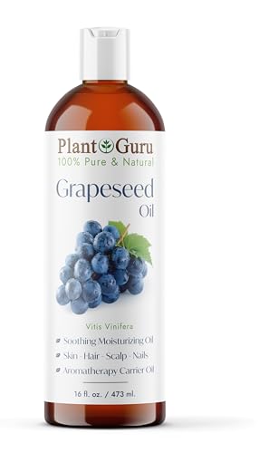 Plant Guru 100% Pure Cold Pressed Grapeseed Oil, 16 fl. oz. for Skin & Hair