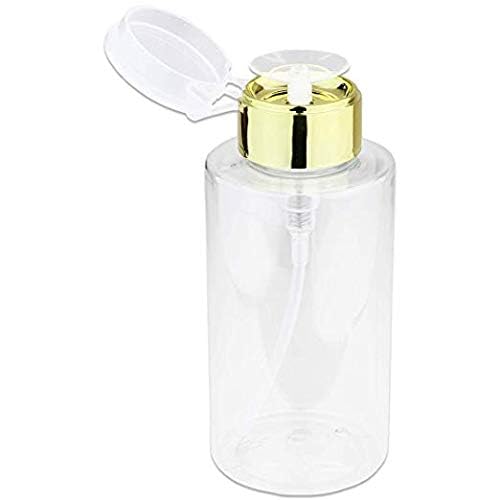 PANA 10 oz. Clear Liquid Pump Dispenser Bottle - Gold Chrome Lid, No Wording