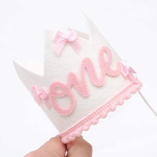 Pink Bow 1st Birthday Crown Hat for Girls - Bow Theme Decoration