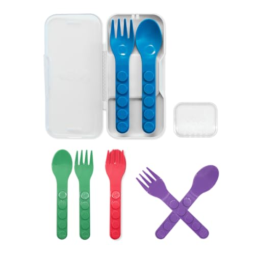 GoBe Kids Fork & Spoon Set - 4 Reusable Utensils with Mount