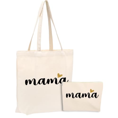 Canvas Tote Bag and Cosmetic Bag Set for Women, Lightweight Travel Handbag