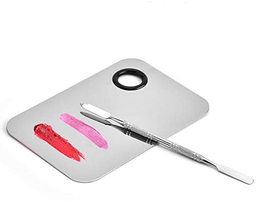 Professional Stainless Steel Makeup Palette - Cosmetic Blending Tool with Spatula for Nail Art & Eyeshadow | 6 x 4 Inch Silver