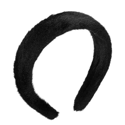 VOCOSTE Fluffy Black Plush Headband - Soft Elastic Hair Accessory