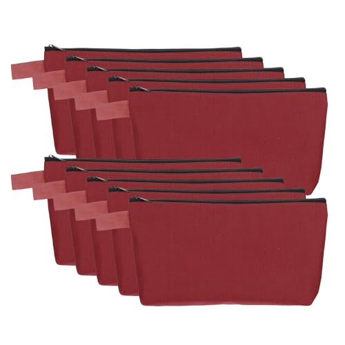 uxcell Canvas Makeup Bags - 10 Pcs Blank DIY Cosmetic Zipper Pouches, Red