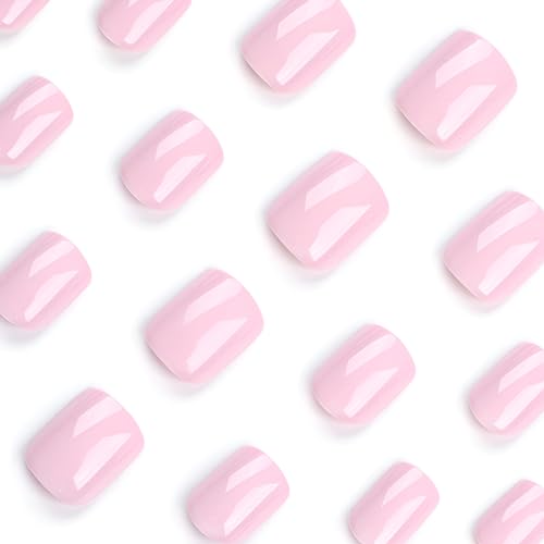 SPLOCUDU Style 1 Short Pink Square Press On Nails - Glossy Fake Nails for Women