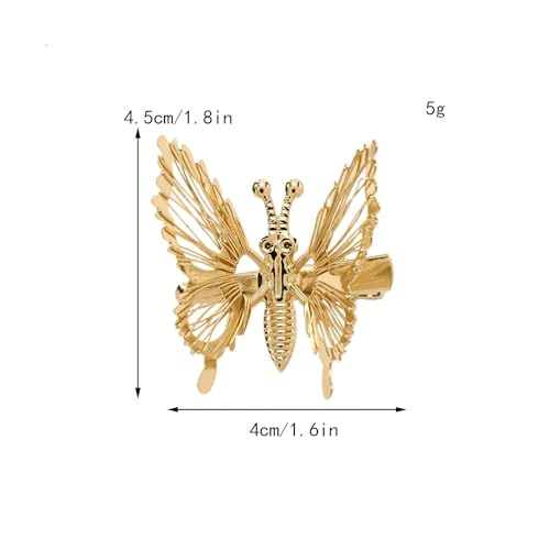 Moving 3D Butterfly Hair Clips - Gold Metal Hair Accessories for Women