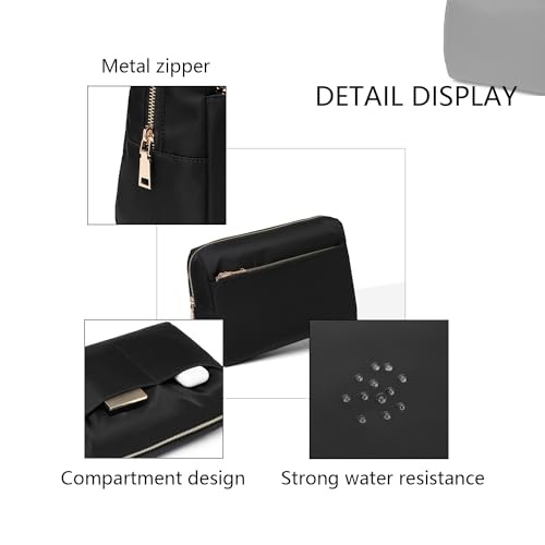 YONBEN Nylon Black Cosmetic Bag with Multiple Compartments - Travel Toiletry Organizer for Women