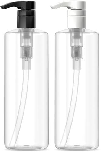 Bar5F 16 oz Plastic Lotion Bottles with Black & White Pumps - Pack of 2
