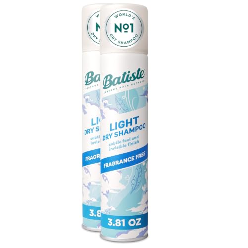 Batiste Light Dry Shampoo Unscented 3.81 Oz Pack of 2 - Fragrance Free, Oil Absorbing, No White Residue