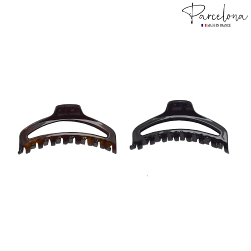 Parcelona French Small Tortoise Shell & Black Jaw Hair Claw Clips (2 Pack)
