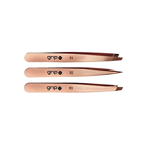 Grip Slanted Tip Tweezers - Rose Gold Stainless Steel for Brows