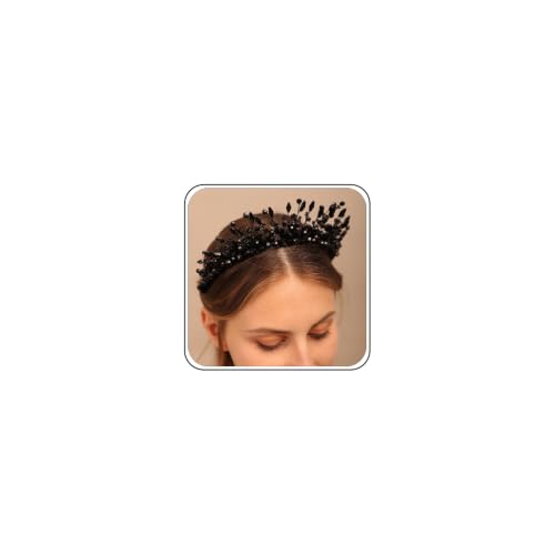 Black Pearl Tiara Hair Crown for Wedding & Bridal - Handmade Greek Goddess Style