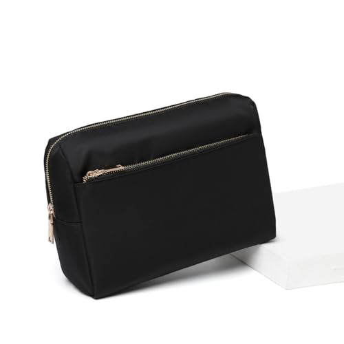 YONBEN Nylon Black Cosmetic Bag with Multiple Compartments - Travel Toiletry Organizer for Women