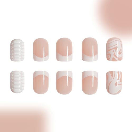 French Tip Press On Nails - Short Square Acrylic with Stripes (24 Pack)