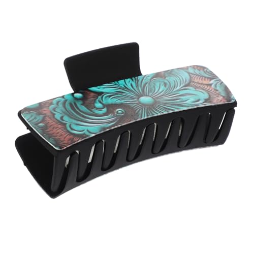 Vintage Turquoise Hair Claw Clip for Women - PU Leather, 4.13in