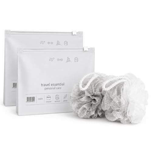 Travel Shower Loofah Set with Storage Case – Quick-Dry Exfoliating Poufs
