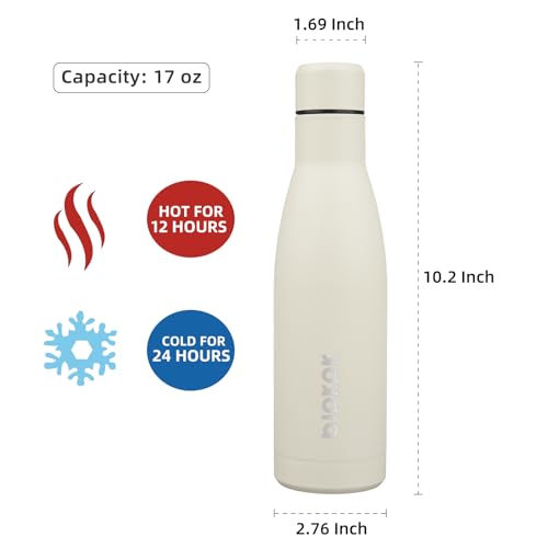 BJPKPK 17oz Insulated Stainless Steel Water Bottle - Leak Proof, BPA Free, Travel Friendly, Beige