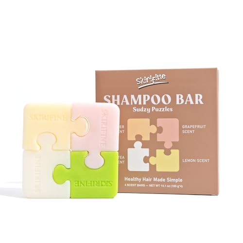 SKIRIFINE Vegan Puzzle Shampoo Bar Set - 4 Scented Solid Bars, 3.5 oz