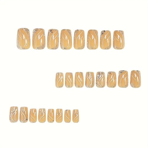 Medium Square Press On Nails with Silver Lines - Full Cover Glitter French Tip