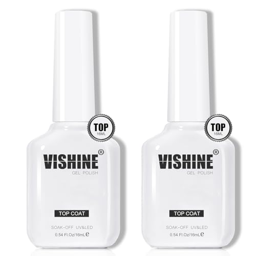 Vishine 2 Pack 16ml No Wipe High Gloss Gel Top Coat for UV LED Nail Polish