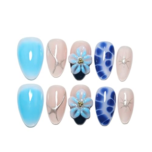 EasierGlow UO09 Short Almond Press On Nails - 10Pcs Y2K Design