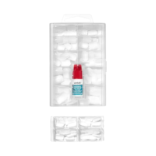 Kiss Professional Press On Nails - Short Square White, 140 Nails & Glue