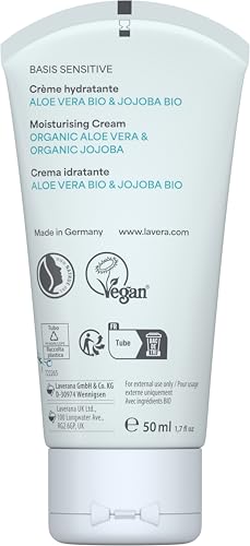 Lavera Basis Sensitive Aloe Vera Moisturizing Face Cream - Organic Vegan Skin Care, All Skin Types, 1.69 Fl Oz