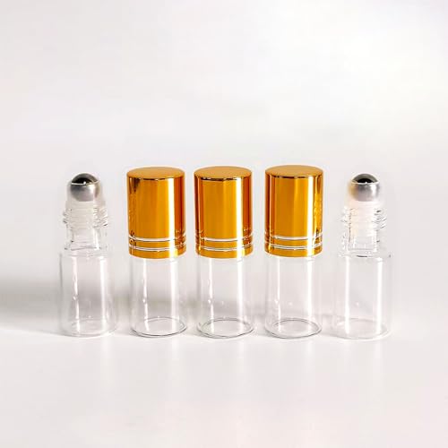 50 PCS 3ml Essential Oil Roller Bottles - Clear Glass with Gold Caps